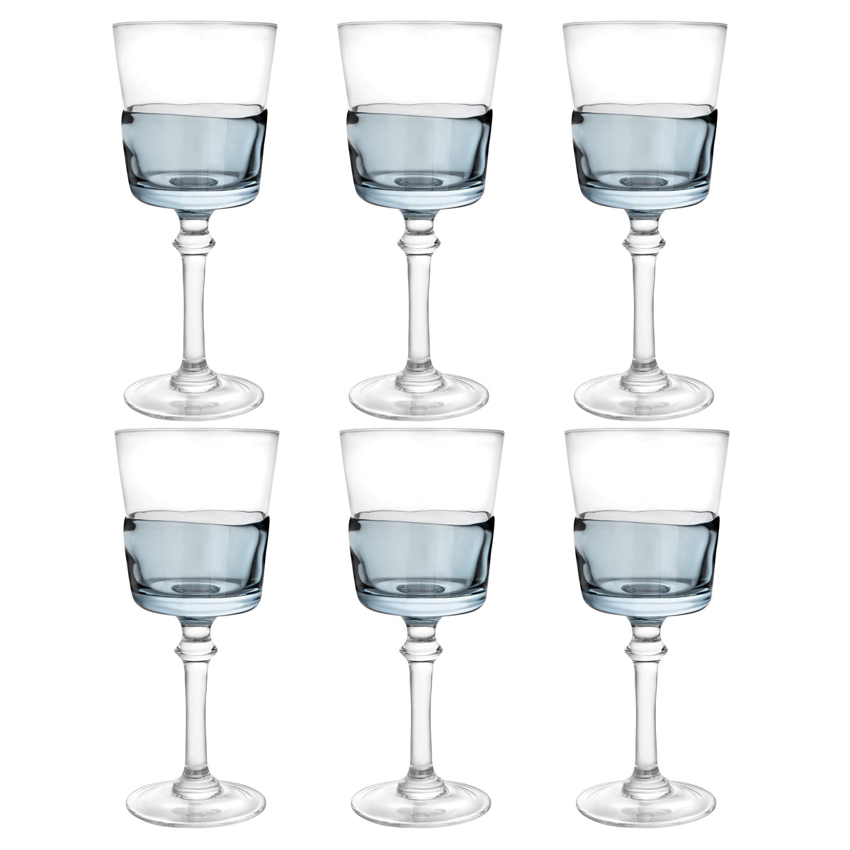 Set of 6 Glasses with  Colored Shade Bottom Half