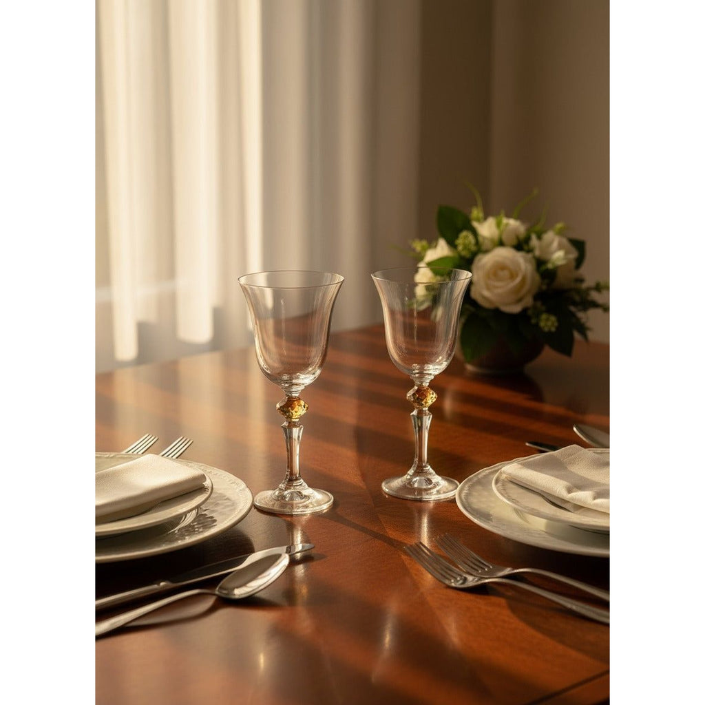 Set of 6 Glasses, with  Colored Diamond on Stem
