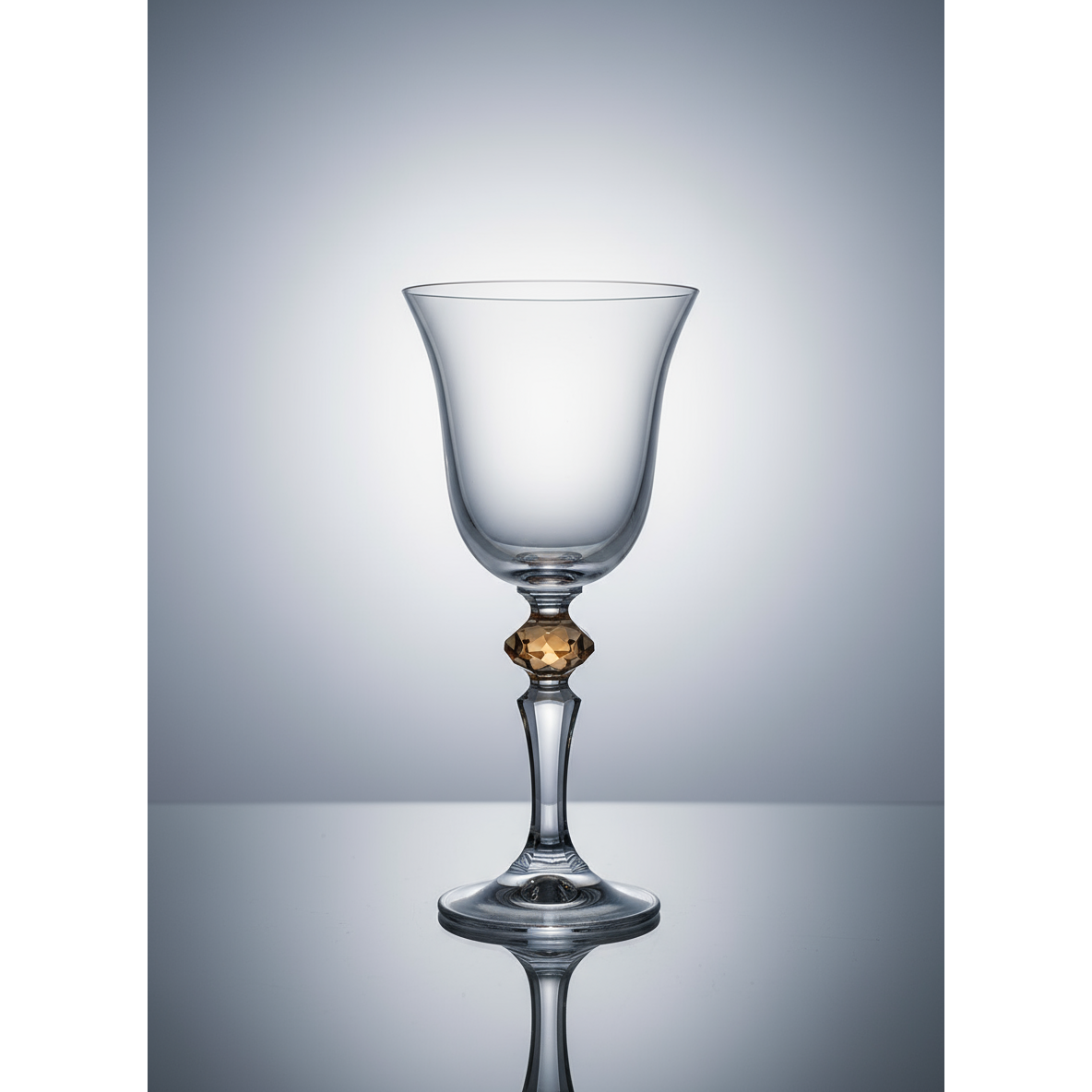 Set of 6 Glasses, with  Colored Diamond on Stem