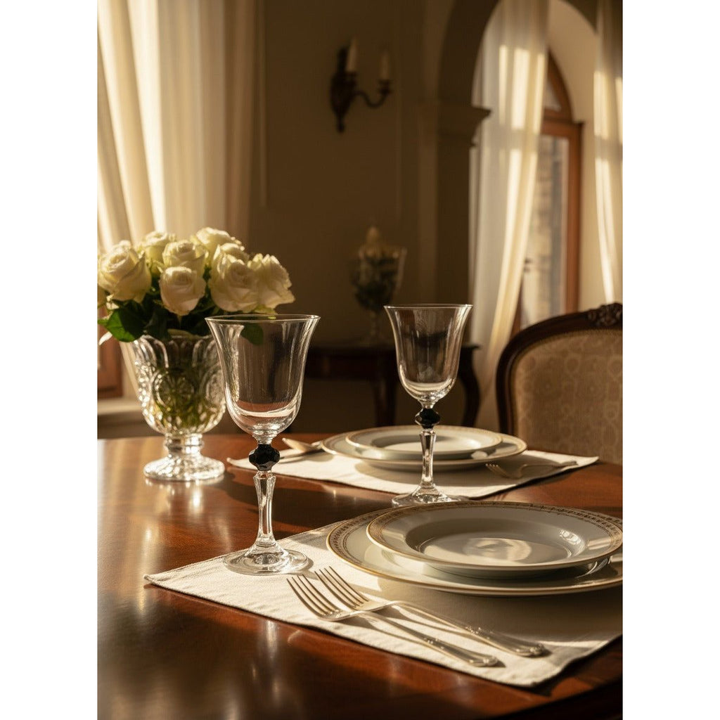 Set of 6 Glasses, with  Colored Diamond on Stem
