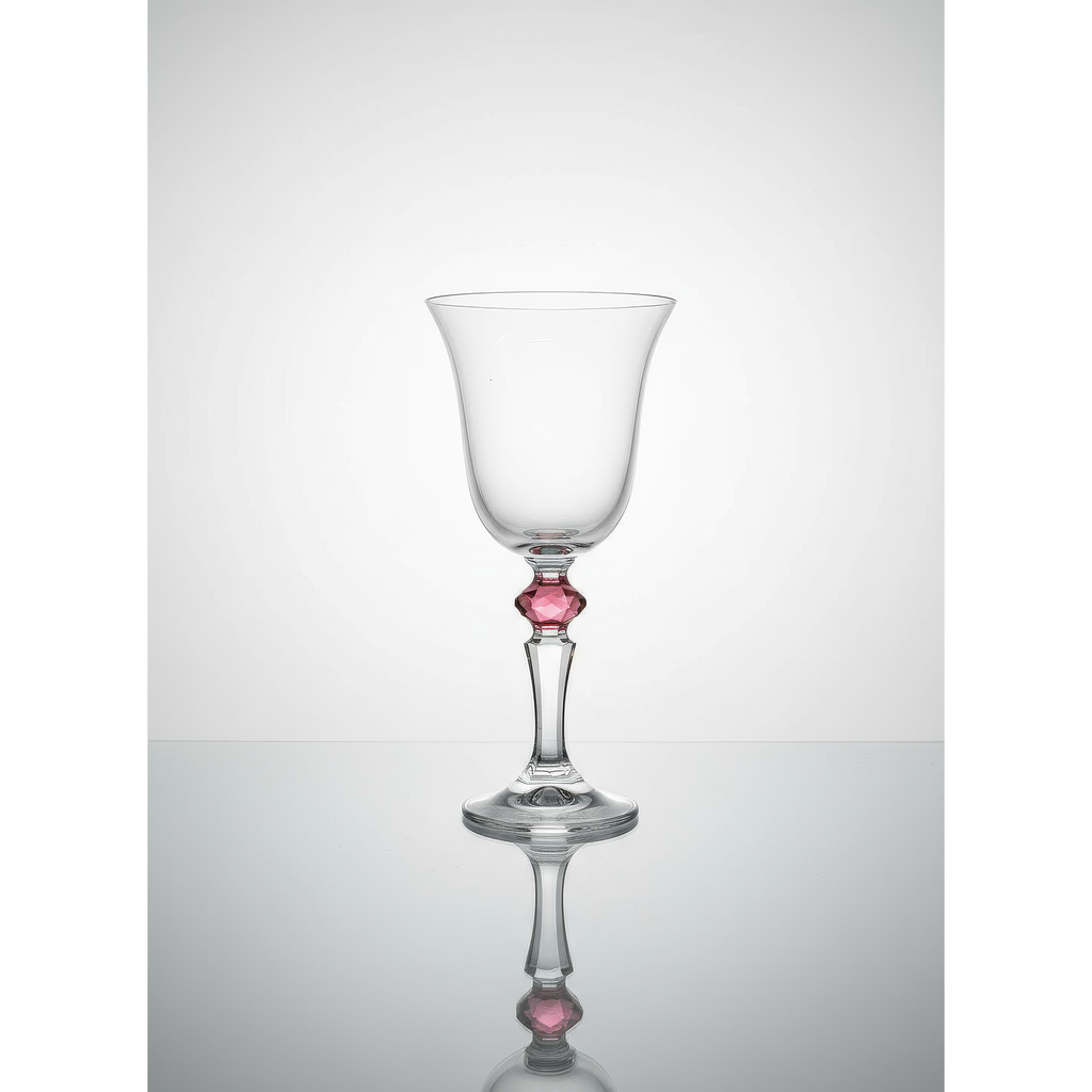 Set of 6 Glasses, with  Colored Diamond on Stem