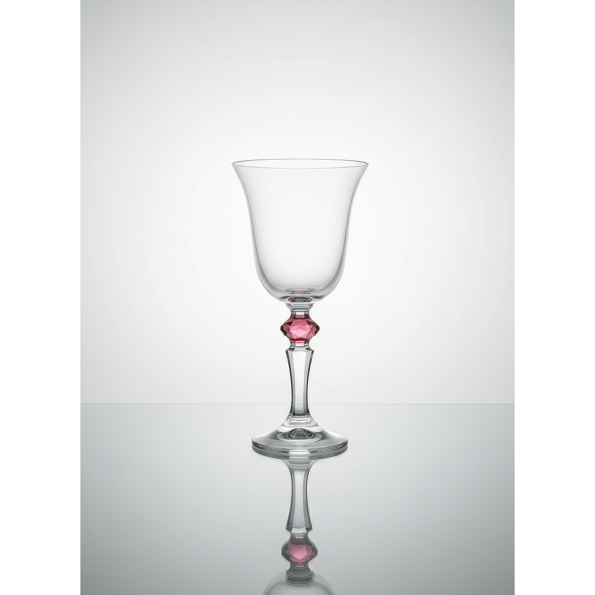 Set of 6 Glasses, with  Colored Diamond on Stem