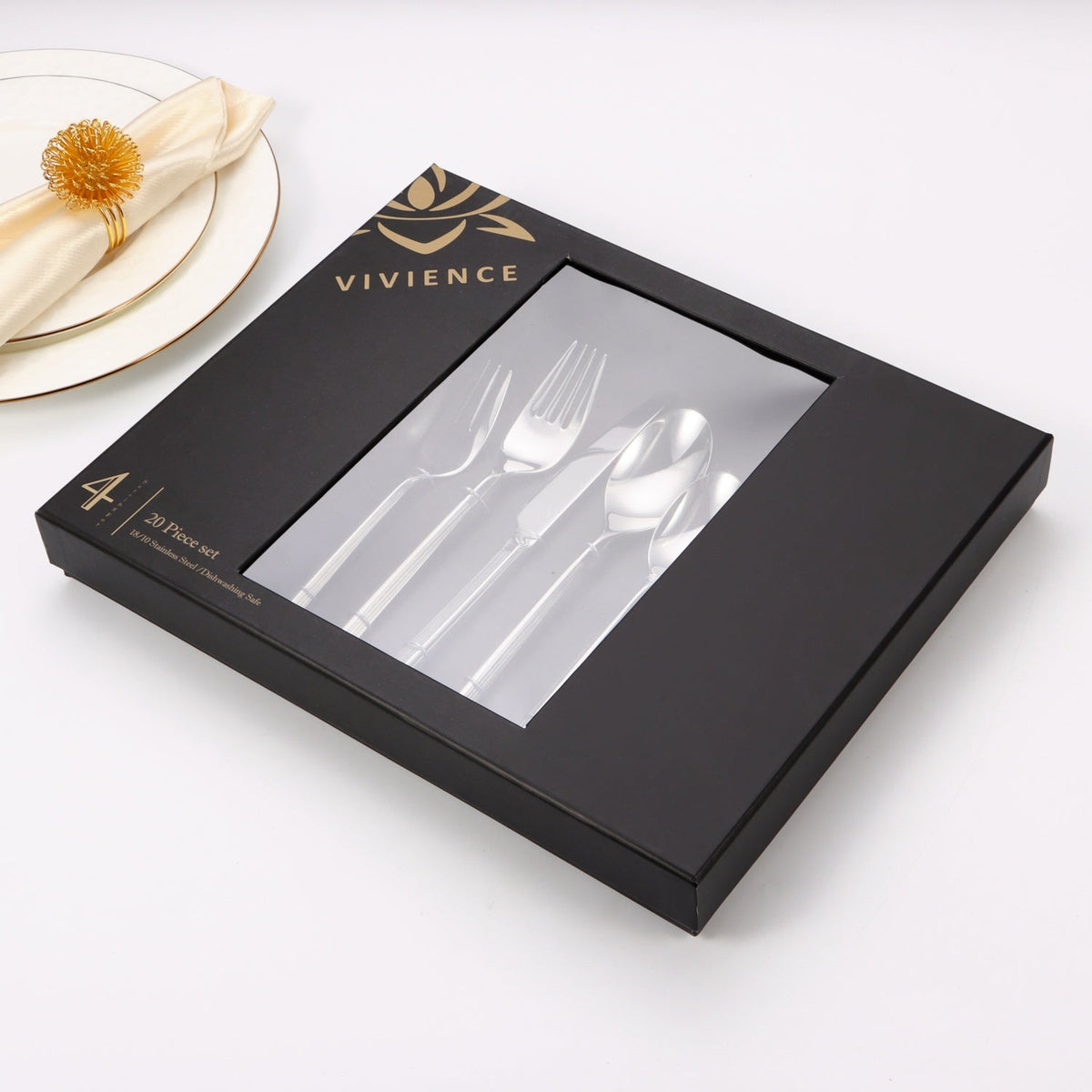 20 pc flatware set - Silver - Modern Tri-Angled Handle, Textured