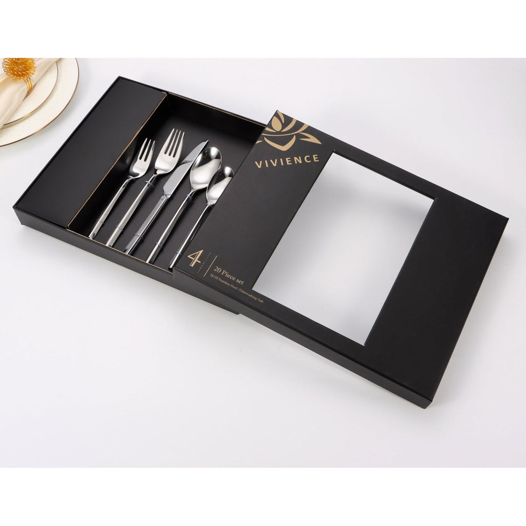 20 pc flatware set - Silver - Modern Tri-Angled Handle, Textured