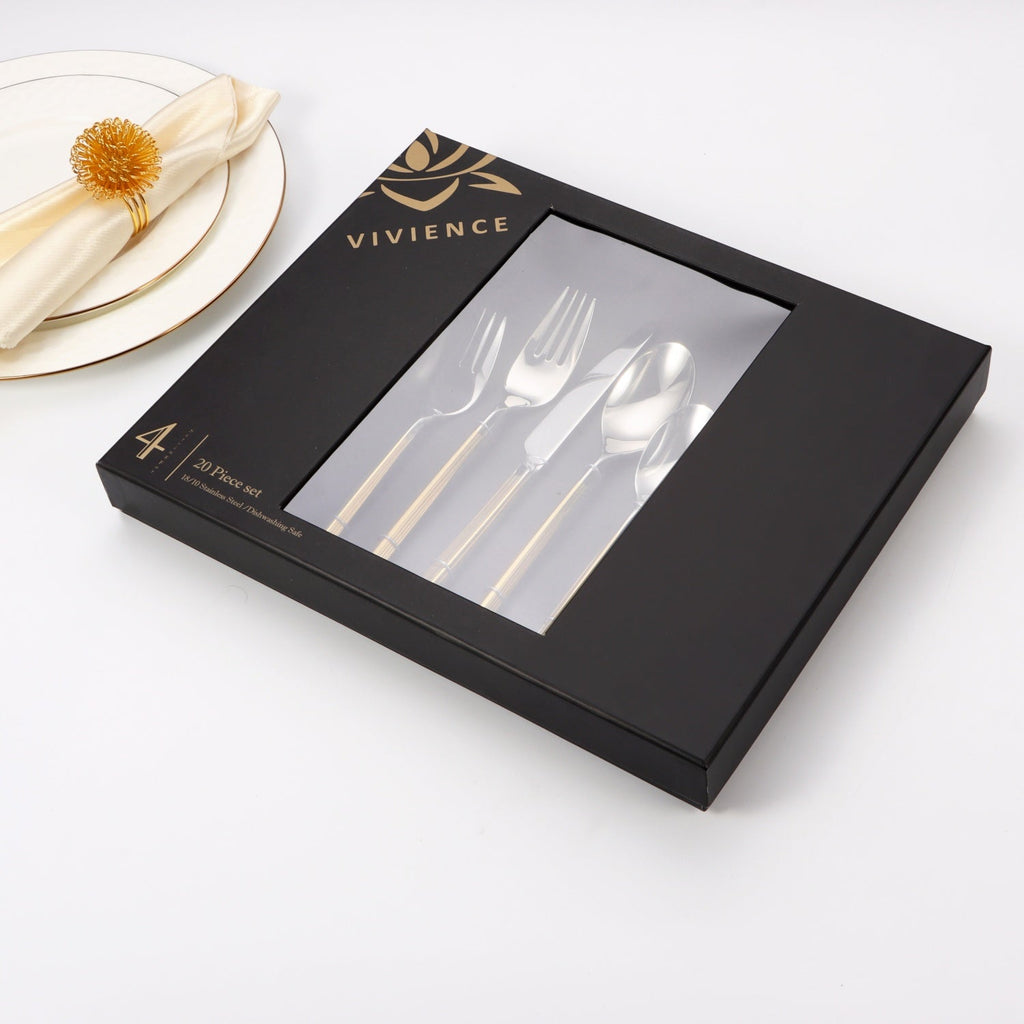 20 pc flatware set - Silver - Modern Tri-Angled Handle, Textured