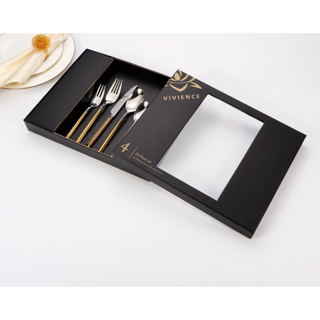 20 pc flatware set - Silver - Modern Tri-Angled Handle, Textured