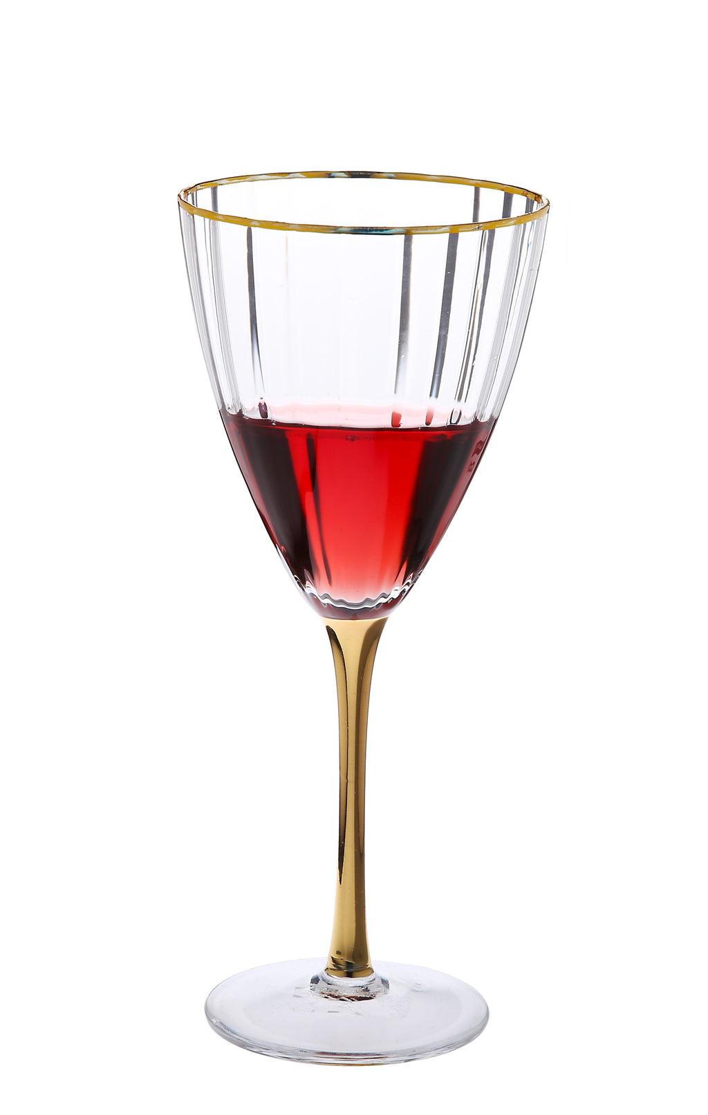Set of 6 Textured Glasses with Gold Stem and Rim