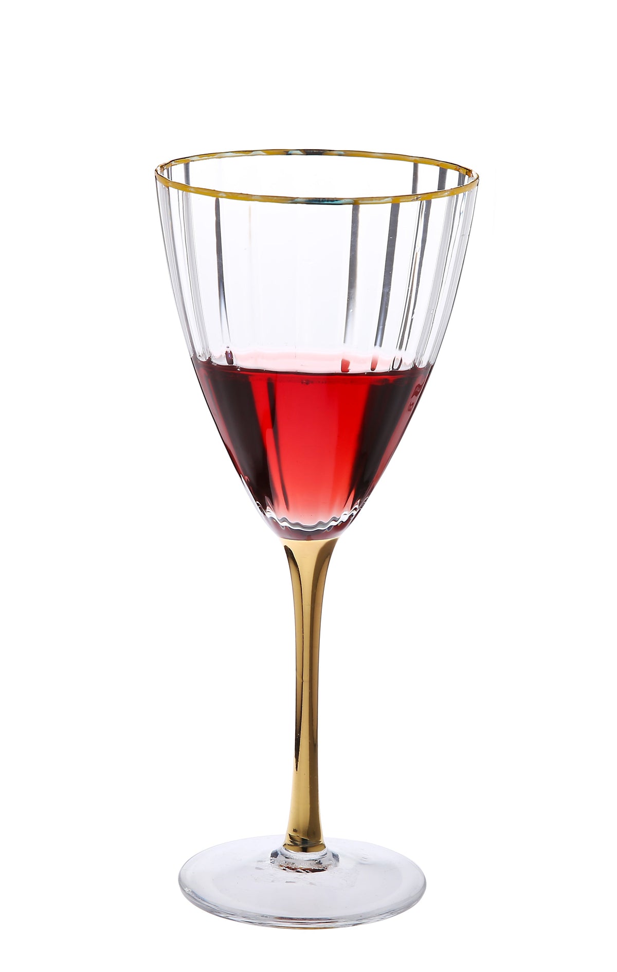 Set of 6 Textured Glasses with Gold Stem and Rim