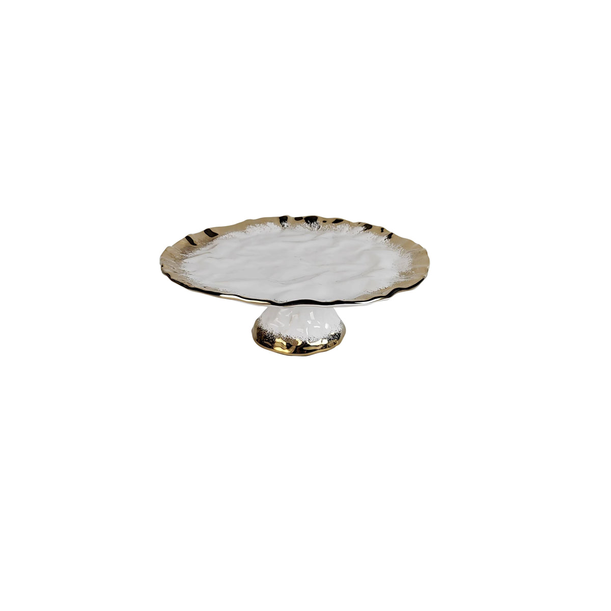 White Porcelain Cake Stand with Gold Edge, 13.25"D