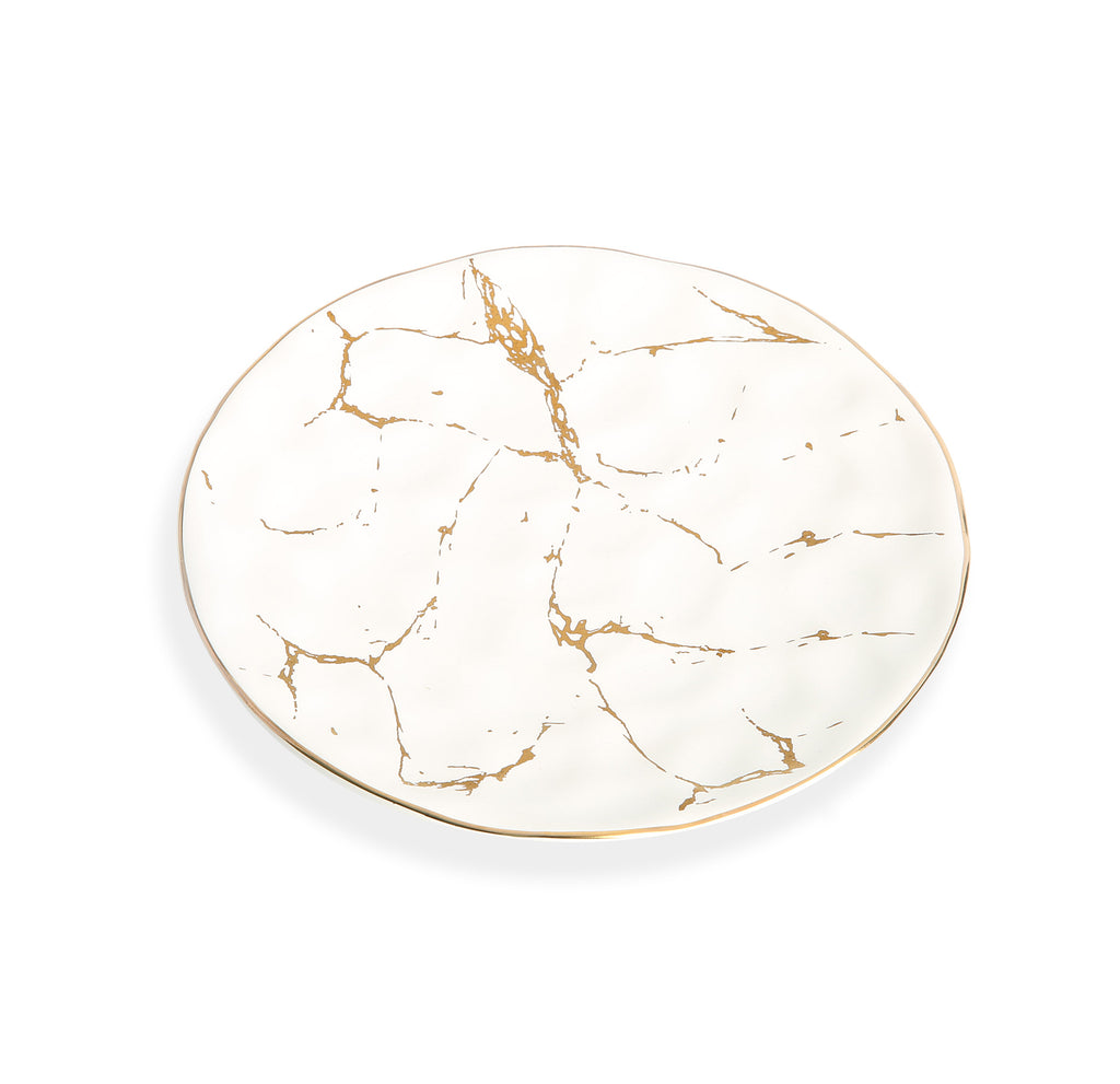 Set Of 4 White Porcelain Salad Plates With Gold Design