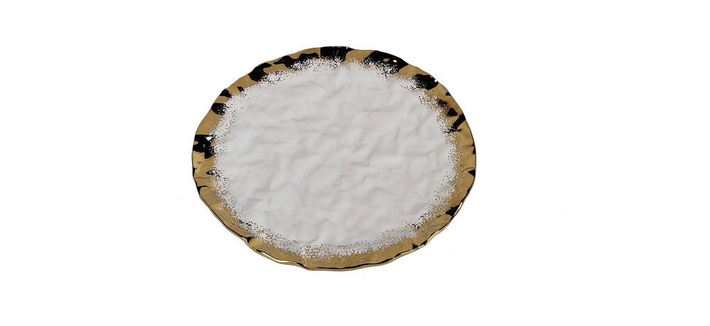 Set of 4 White Porcelain Plates with Gold Edge