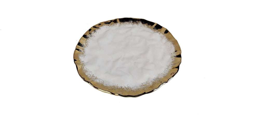 Set of 4 White Porcelain Plates with Gold Edge