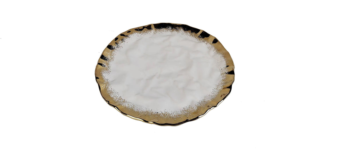 Set of 4 White Porcelain Plates with Gold Edge