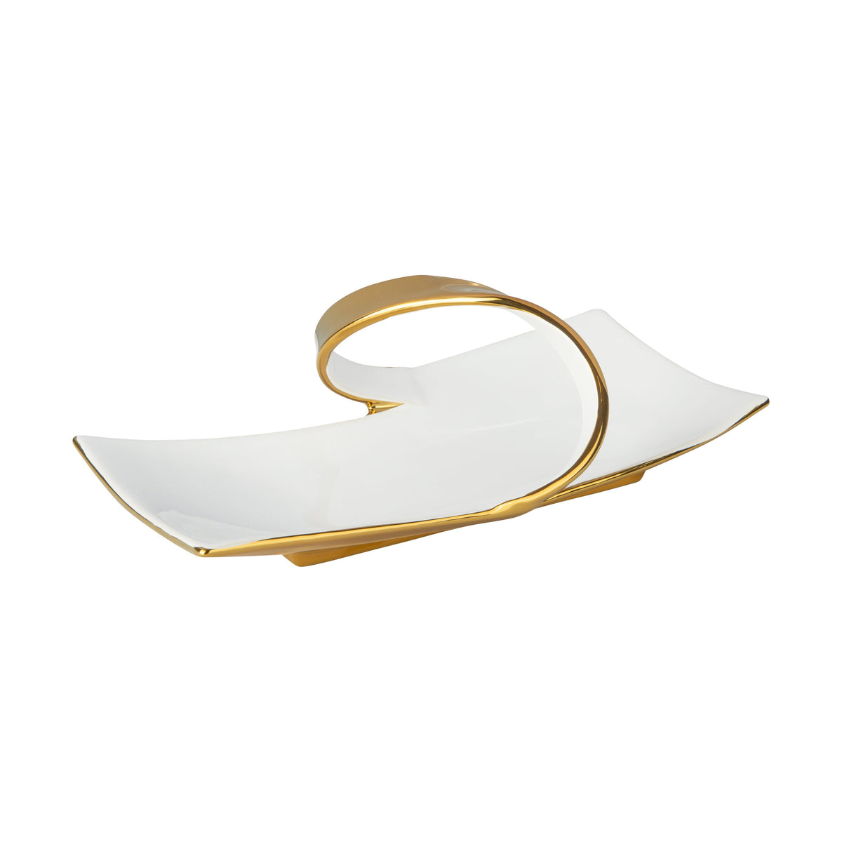 White Porcelain Double Snack Bowl with Gold