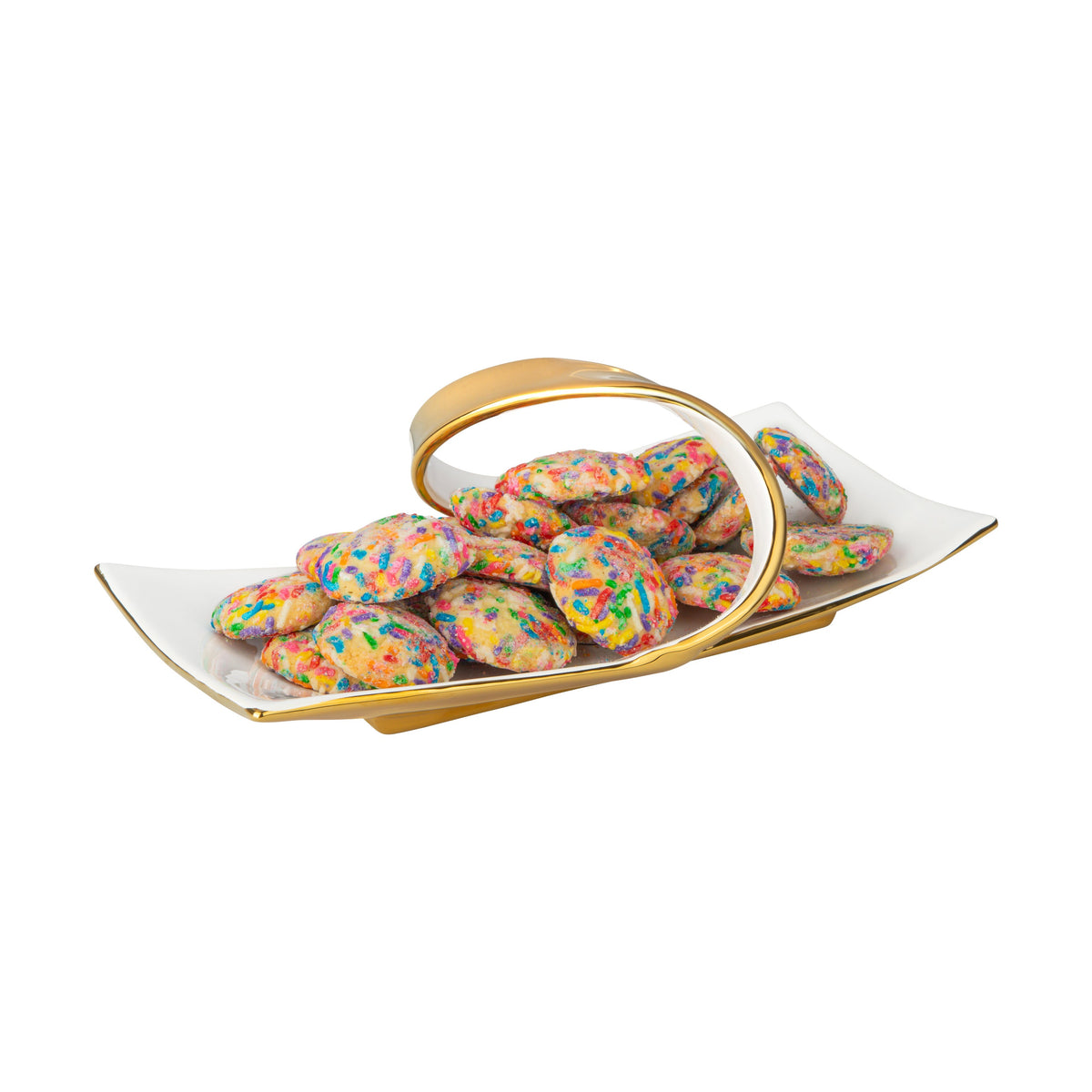 White Porcelain Double Snack Bowl with Gold