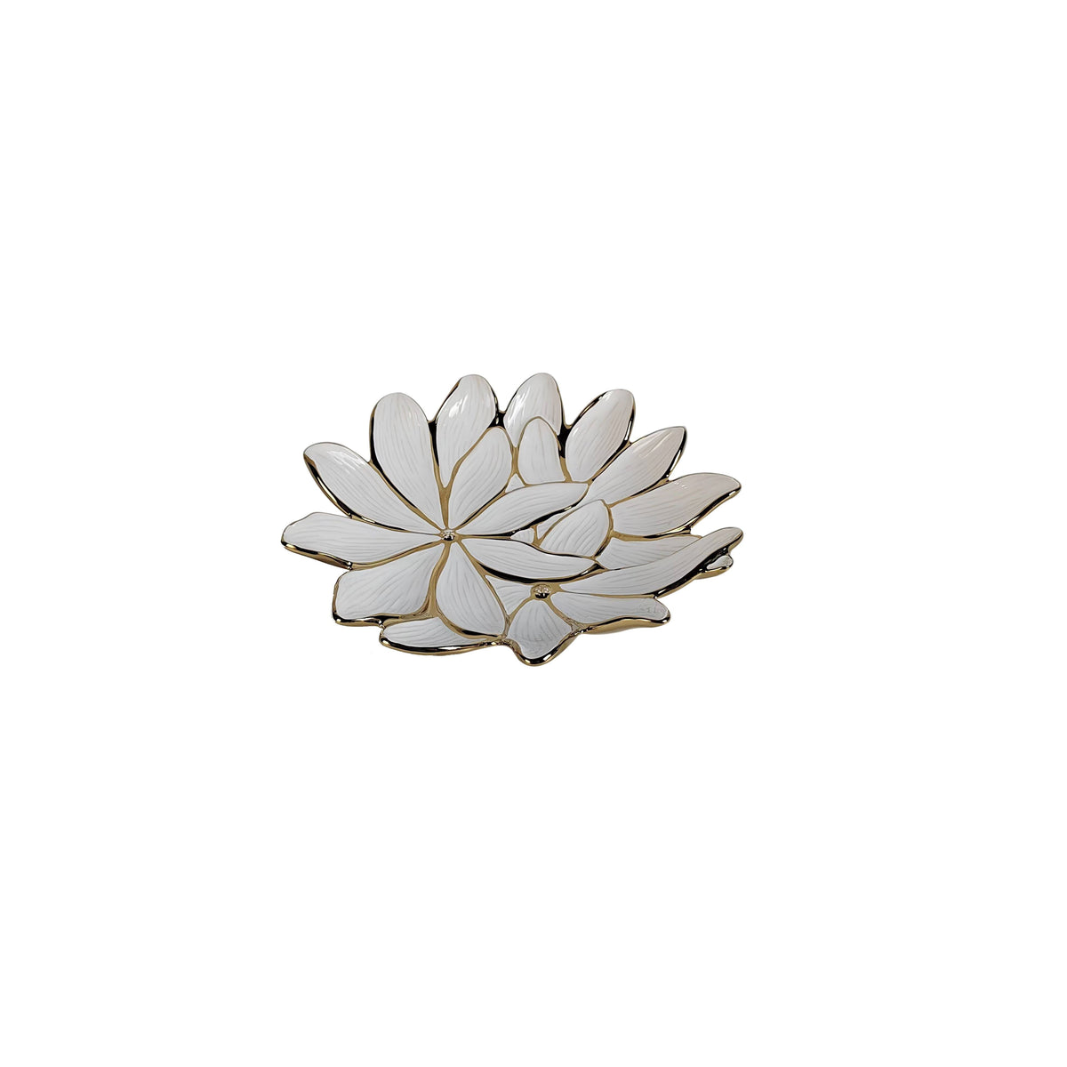 White Porcelain Flower Plate with Gold Edge, 13"