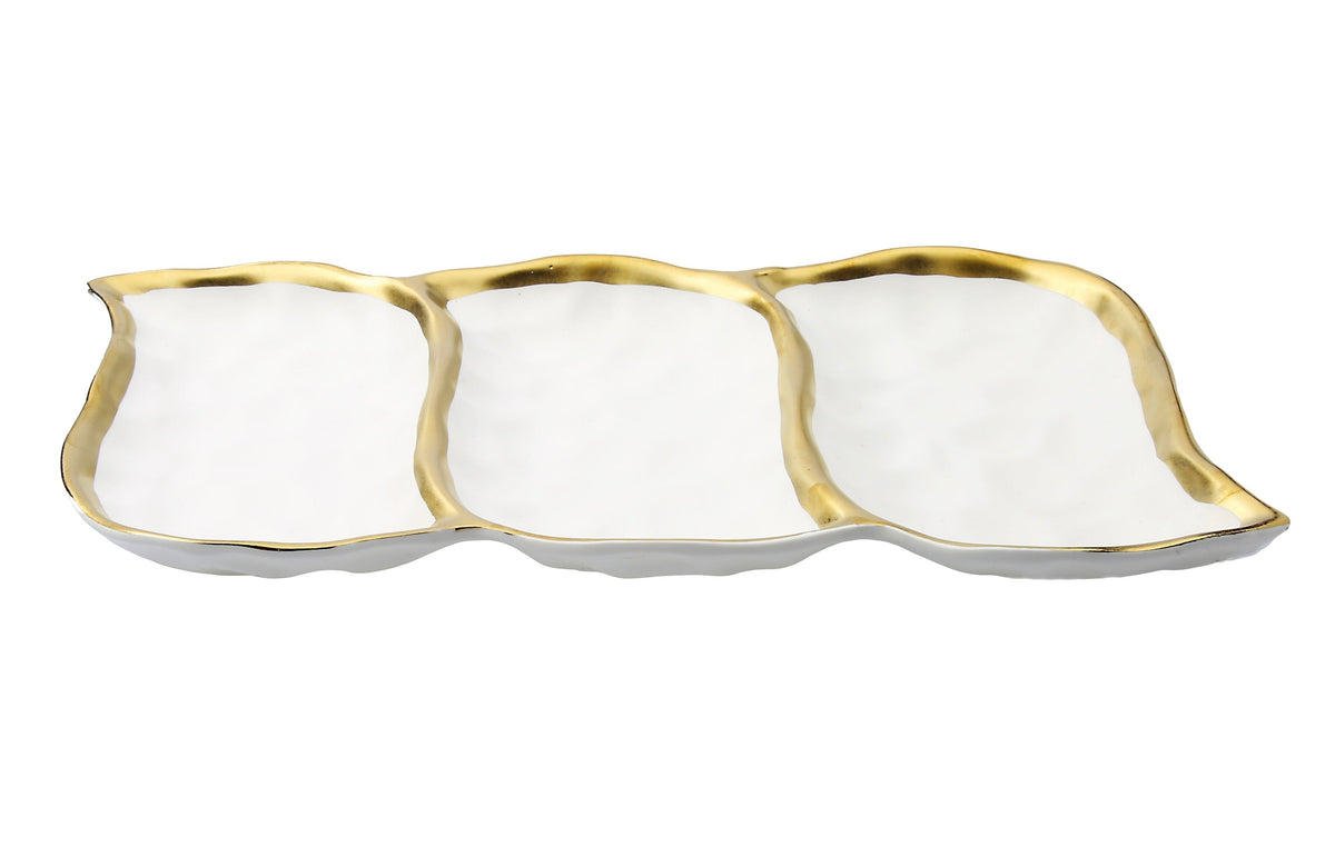 White Porcelain Relish Dish with Gold Rim