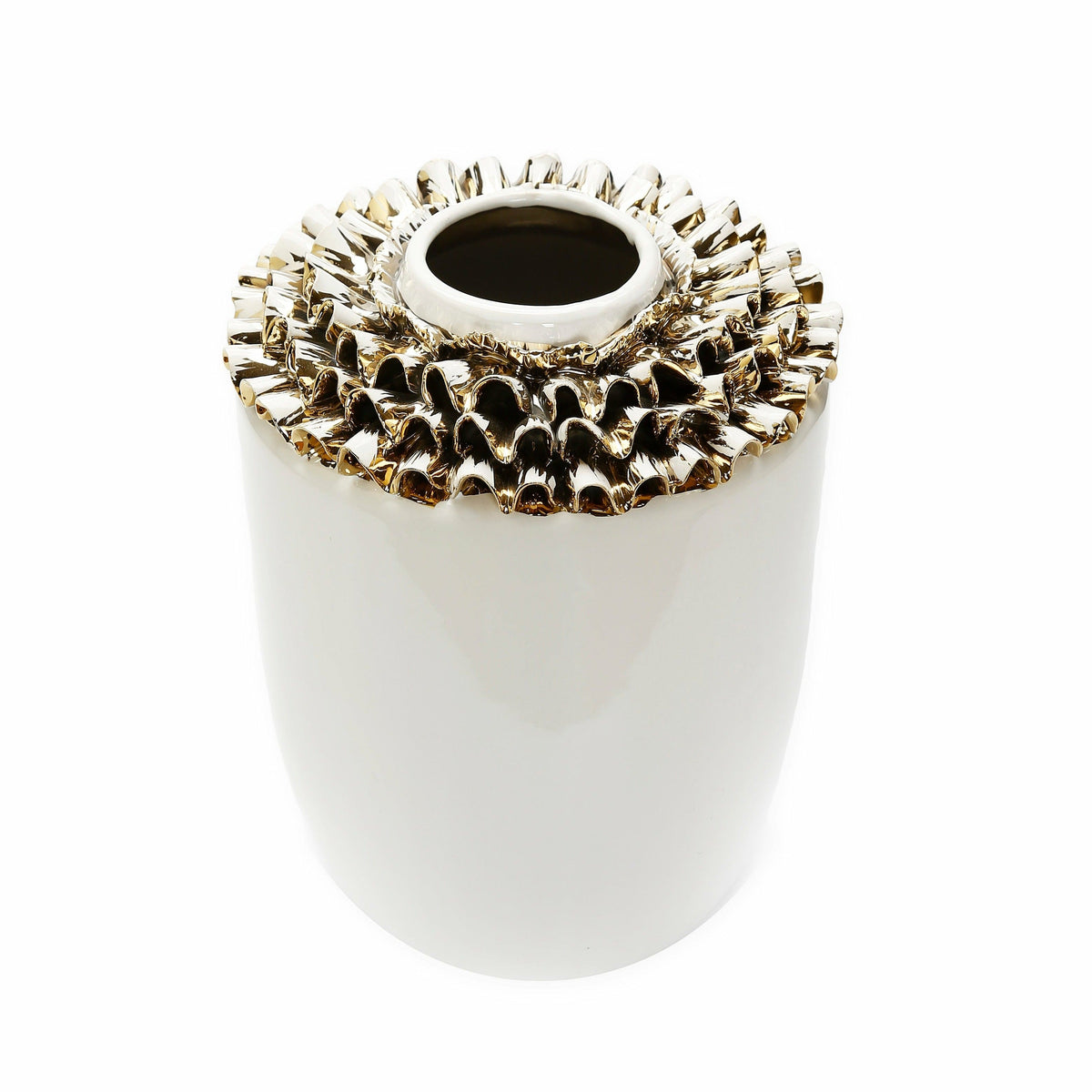 10"H White Ceramic Vase Gold Design