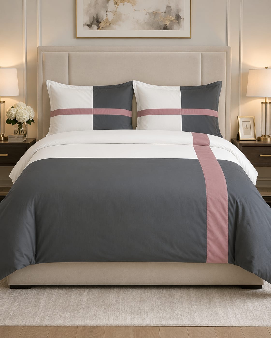 Pink Grey and White Viking Duvet Cover Bedding Set