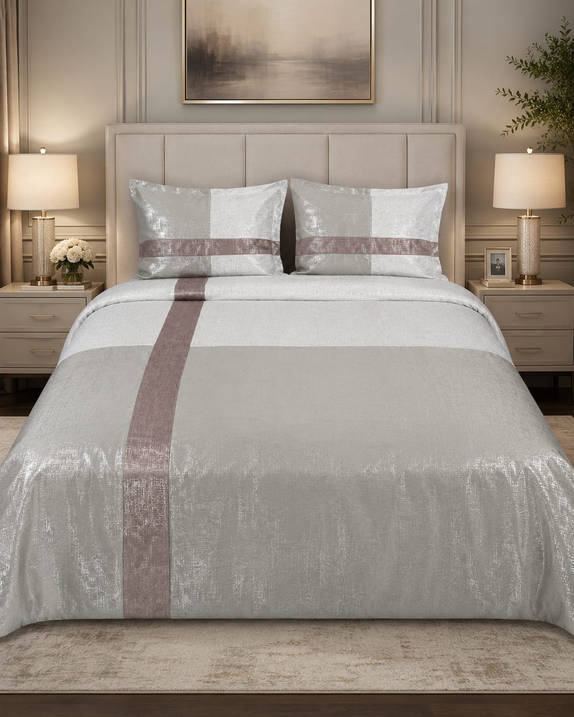 Viking Flash Grey/Mauve Velvet Duvet Cover Bedding Set