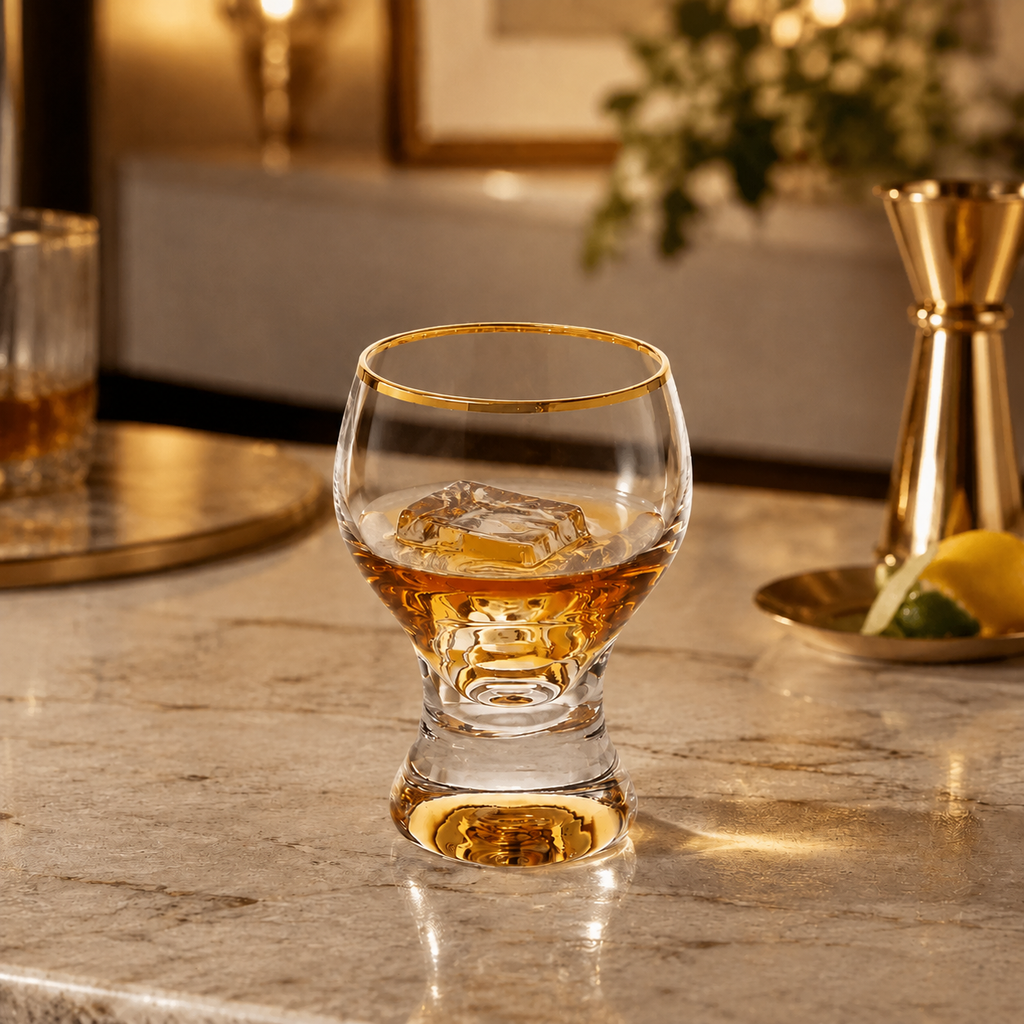 Set of 6 Liquor Glasses with Gold Stem and Rim