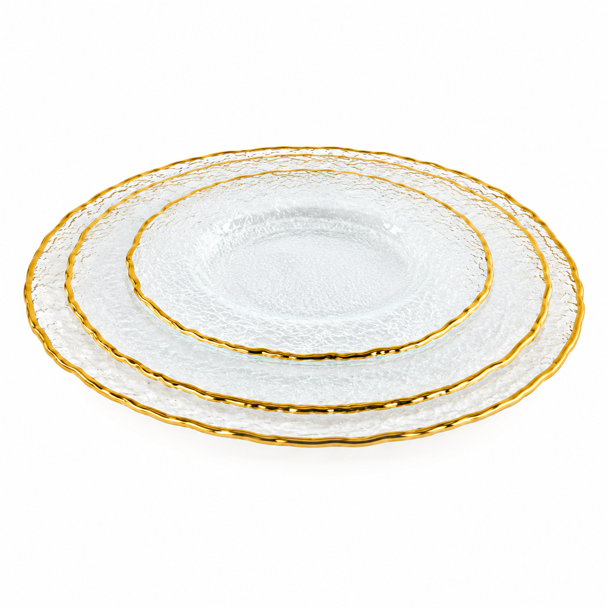 Set of 4 Textured Glass Plates with Gold Rim