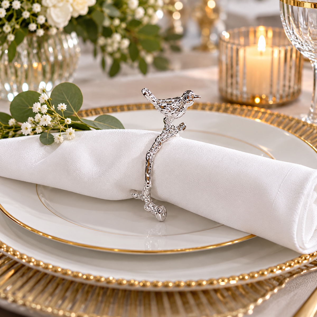 Set Of 4 Silver Bird Design Napkin Rings