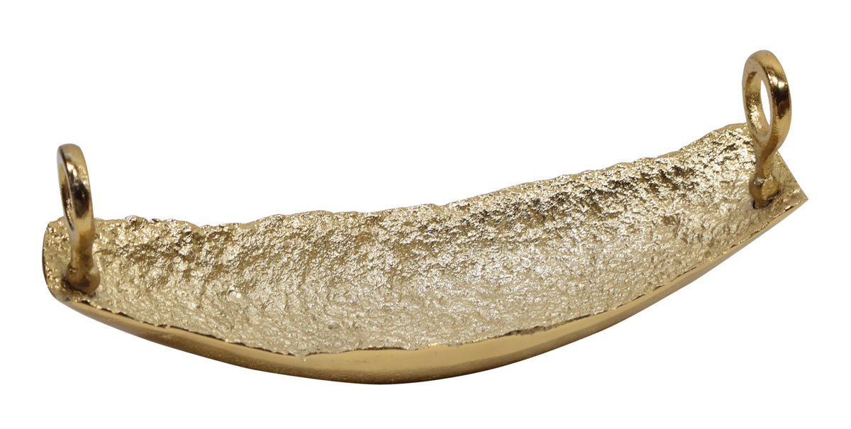 15.25"L Gold Boat Shaped Dish Hammered Finish