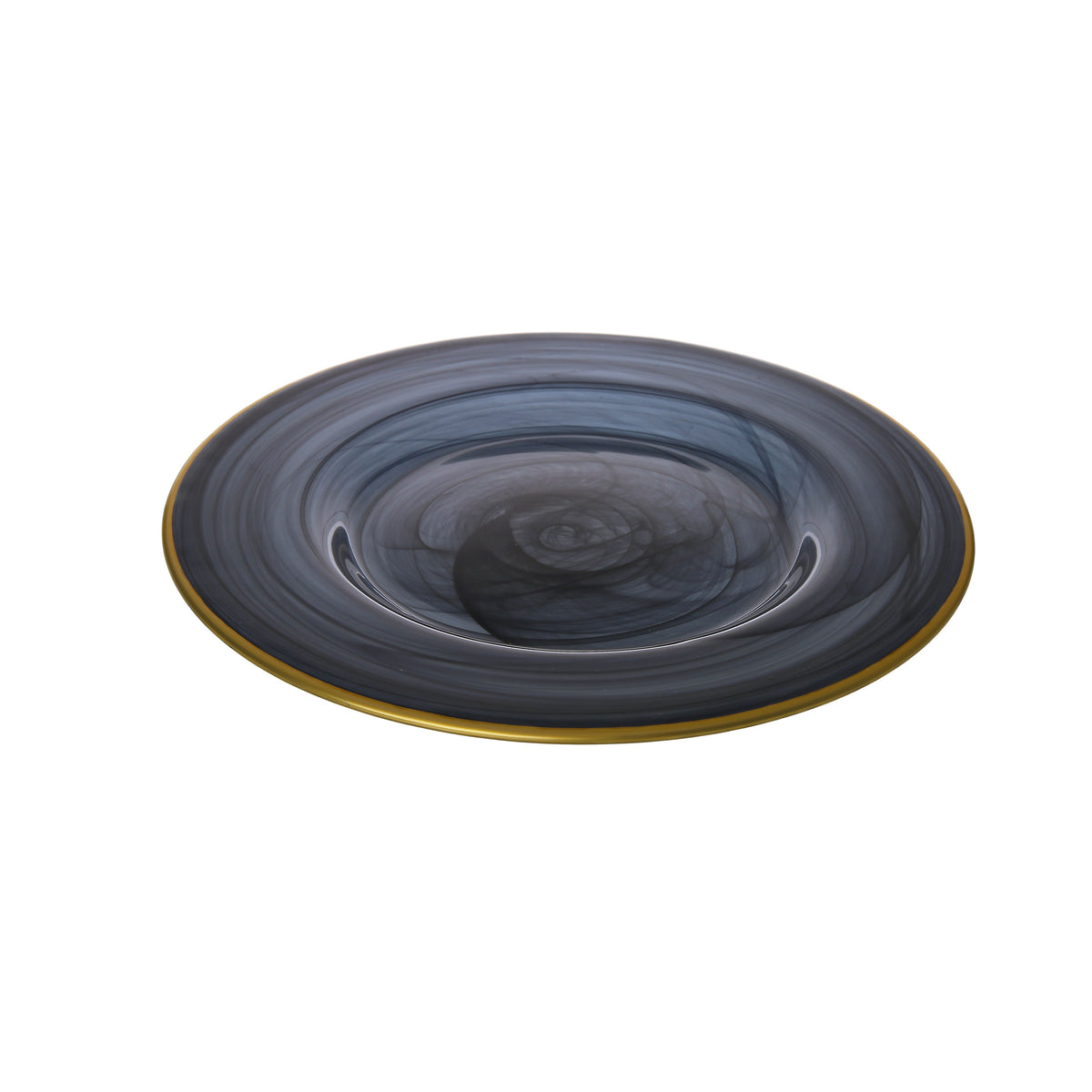 Set Of 4 Black Alabaster Chargers W Gold-Scalloped 13"D