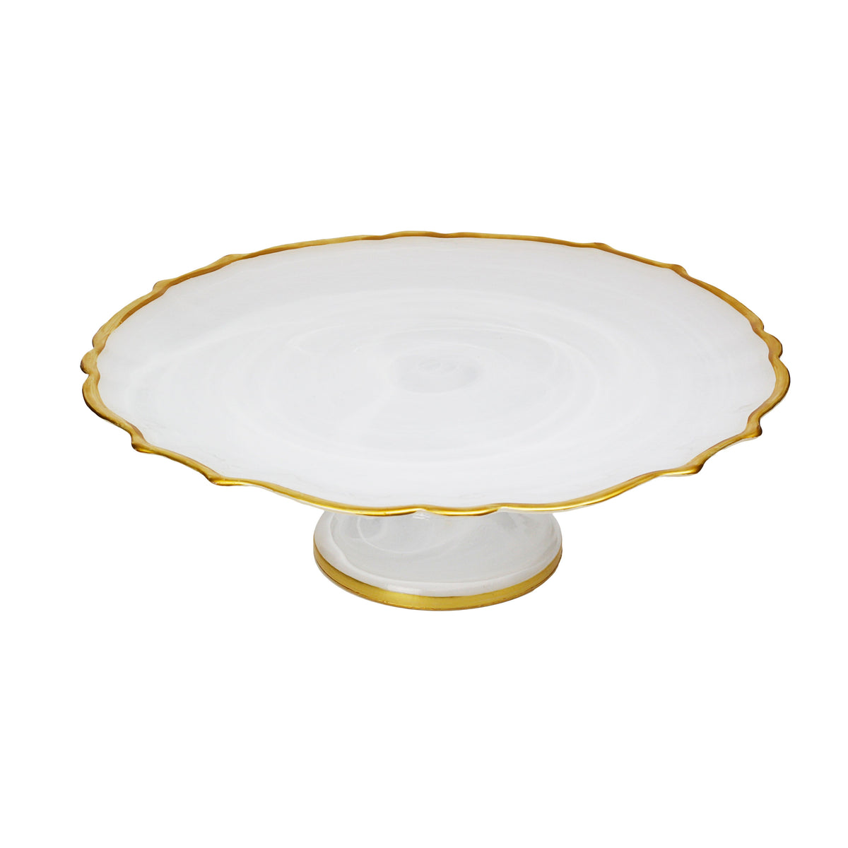 White Alabaster Cake stand with Gold Trim