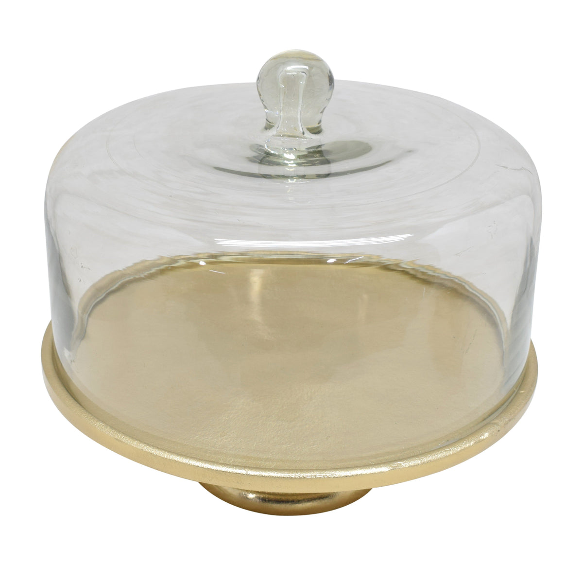 12.5"D Hammered Gold Cake Plate with Glass Dome