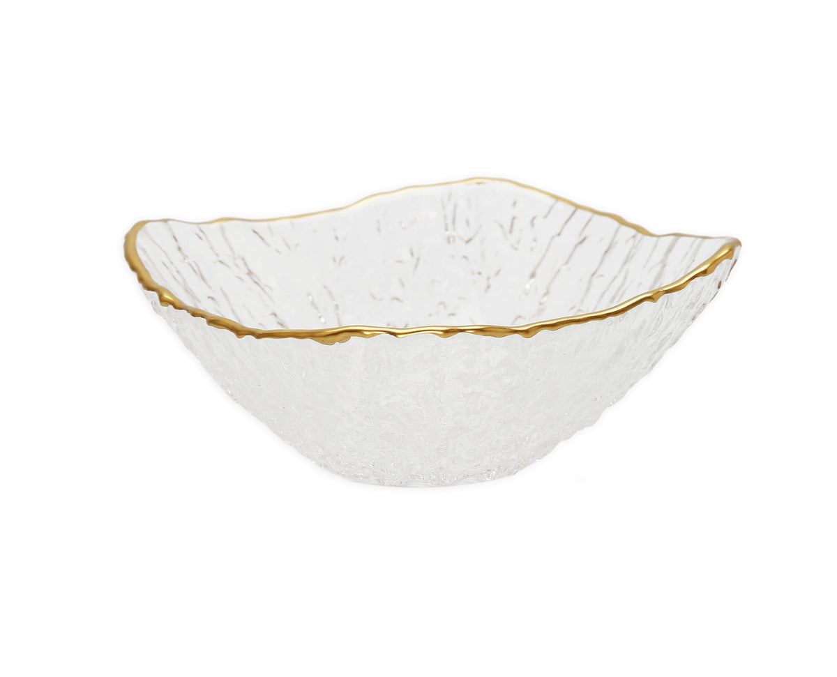 Set of 4 Glass Square Dessert Bowl with Gold Trim