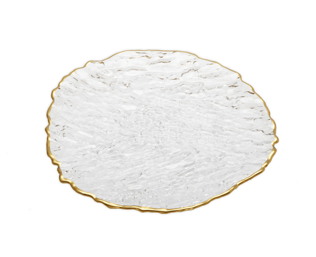 Set of 4 Glass Dinner Plates with Gold Trim