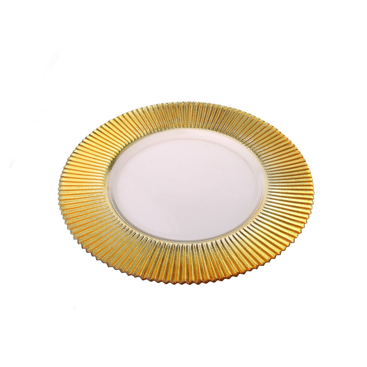 Set Of 4 Glass Chargers With Gold Border - 13"D