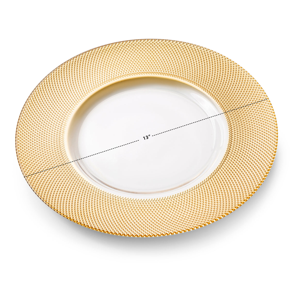 Set of 4 Glass Chargers With Gold Dotted Border - 13"D