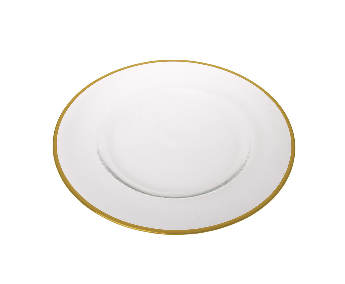 Set of 4 Clear Chargers With Gold Rim