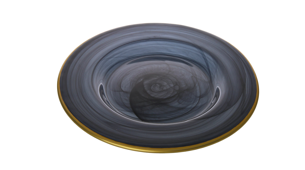Set Of 4 black alabaster Dinner Plates W Gold-Scalloped 11"D