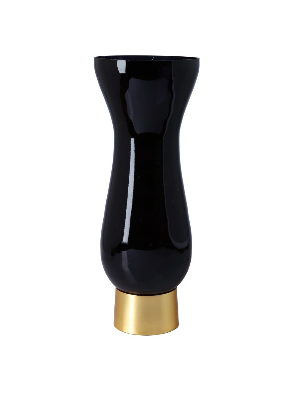 Black Glass Vase with Gold Base