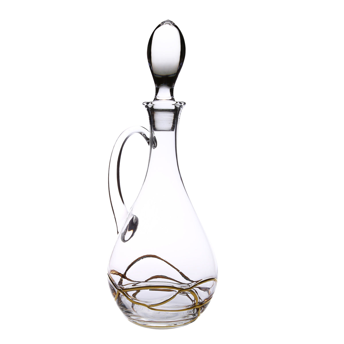 Wine Decanter with 14K gold swirl design- with handle and lid
