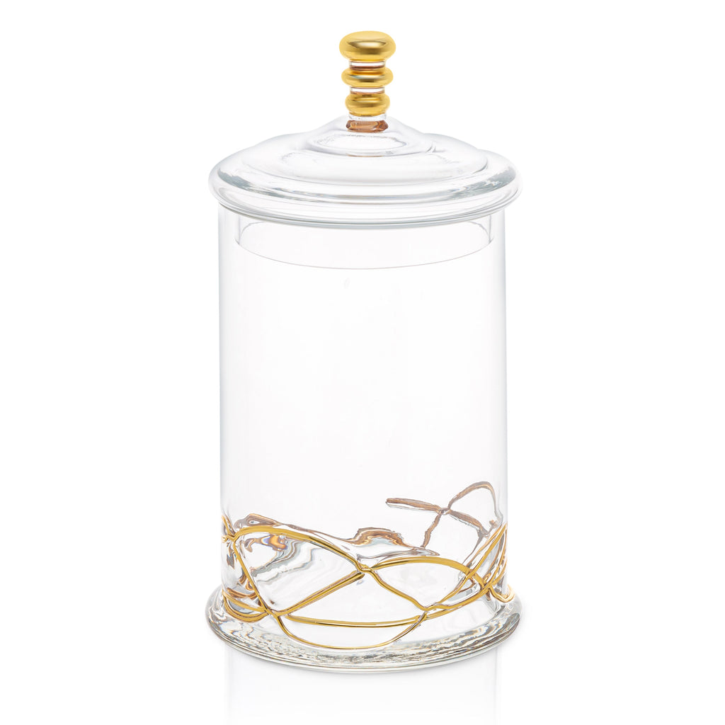 Glass Jar and Lid with 14k Gold Swirl Design