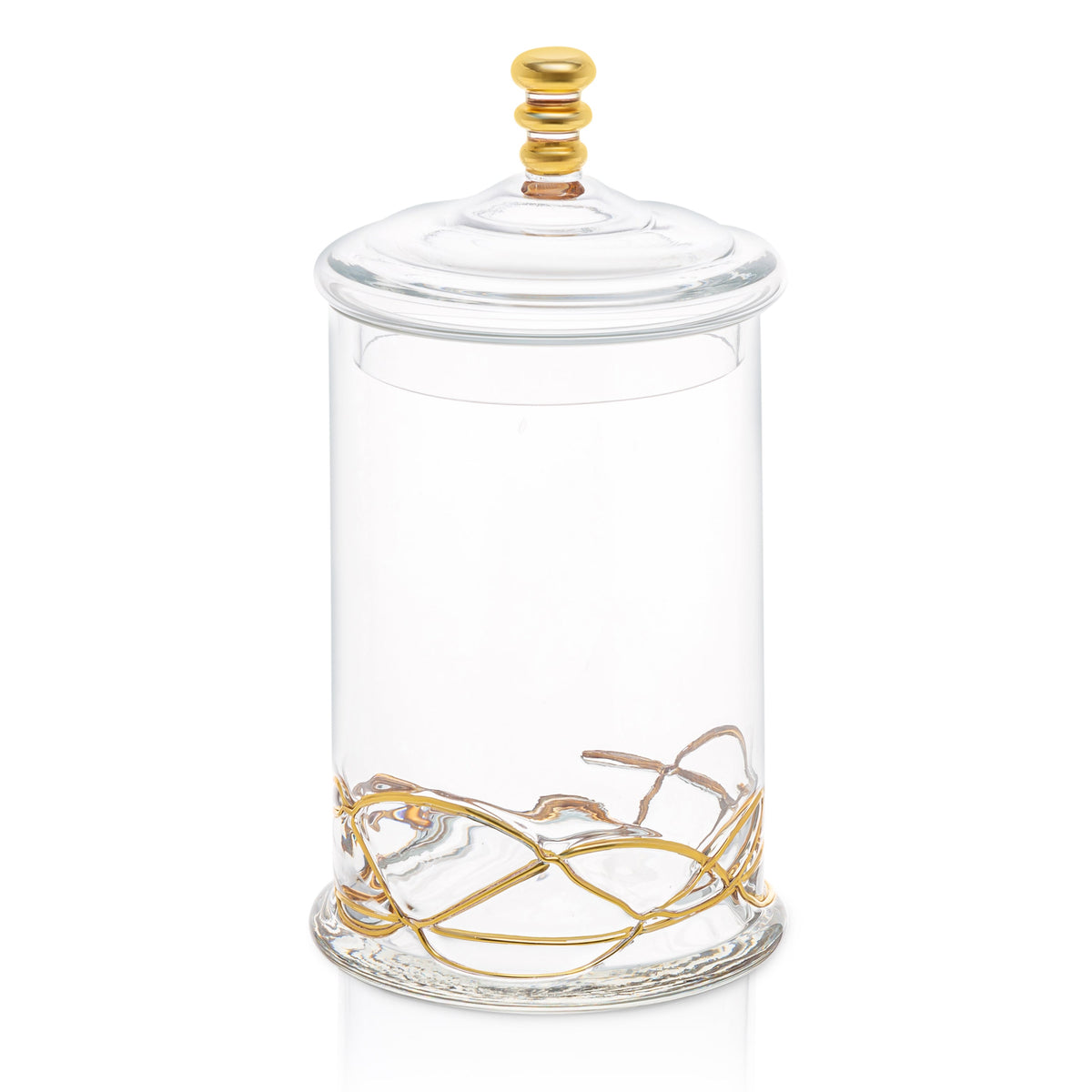 Glass Jar and Lid with 14k Gold Swirl Design