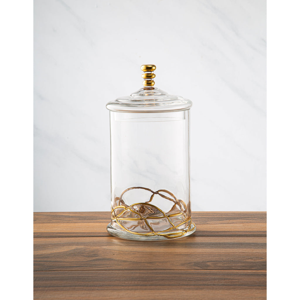 Glass Jar and Lid with 14k Gold Swirl Design