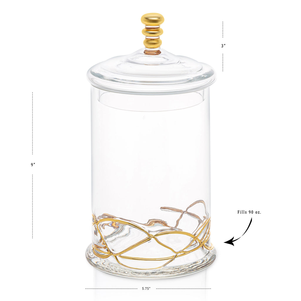 Glass Jar and Lid with 14k Gold Swirl Design