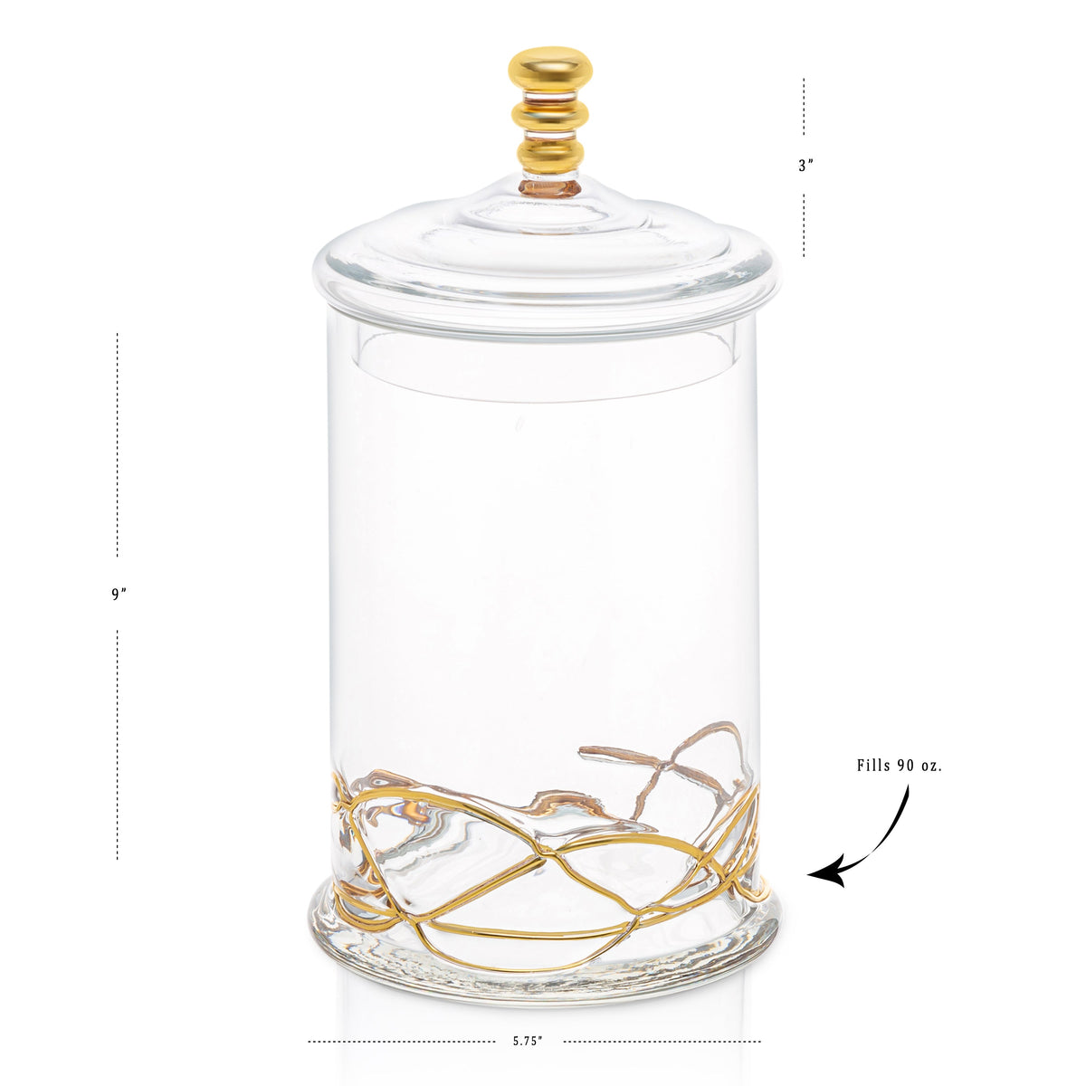 Glass Jar and Lid with 14k Gold Swirl Design