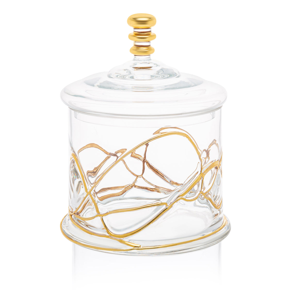 Glass Jar and Lid with 14k Gold Swirl Design