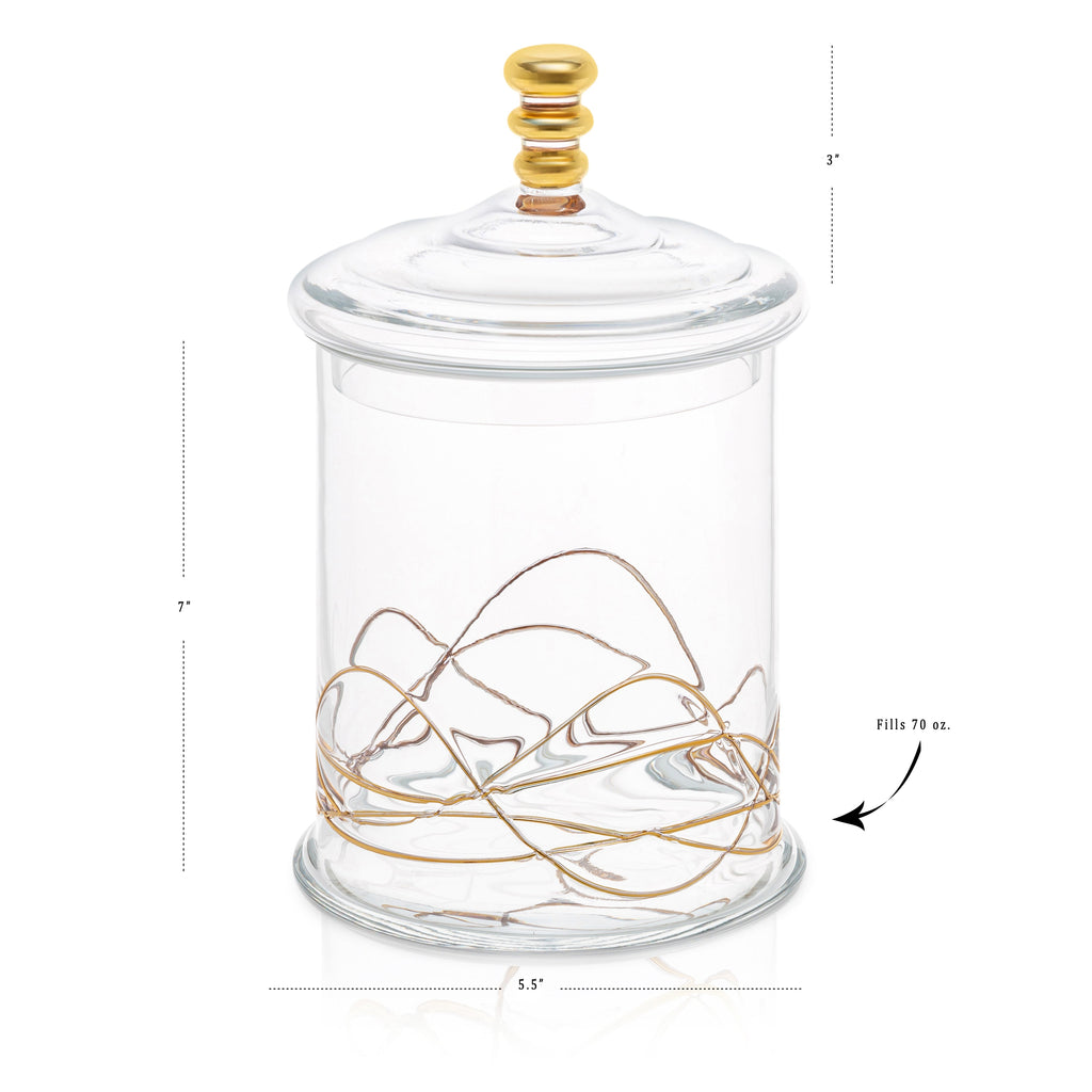Glass Jar and Lid with 14k Gold Swirl Design