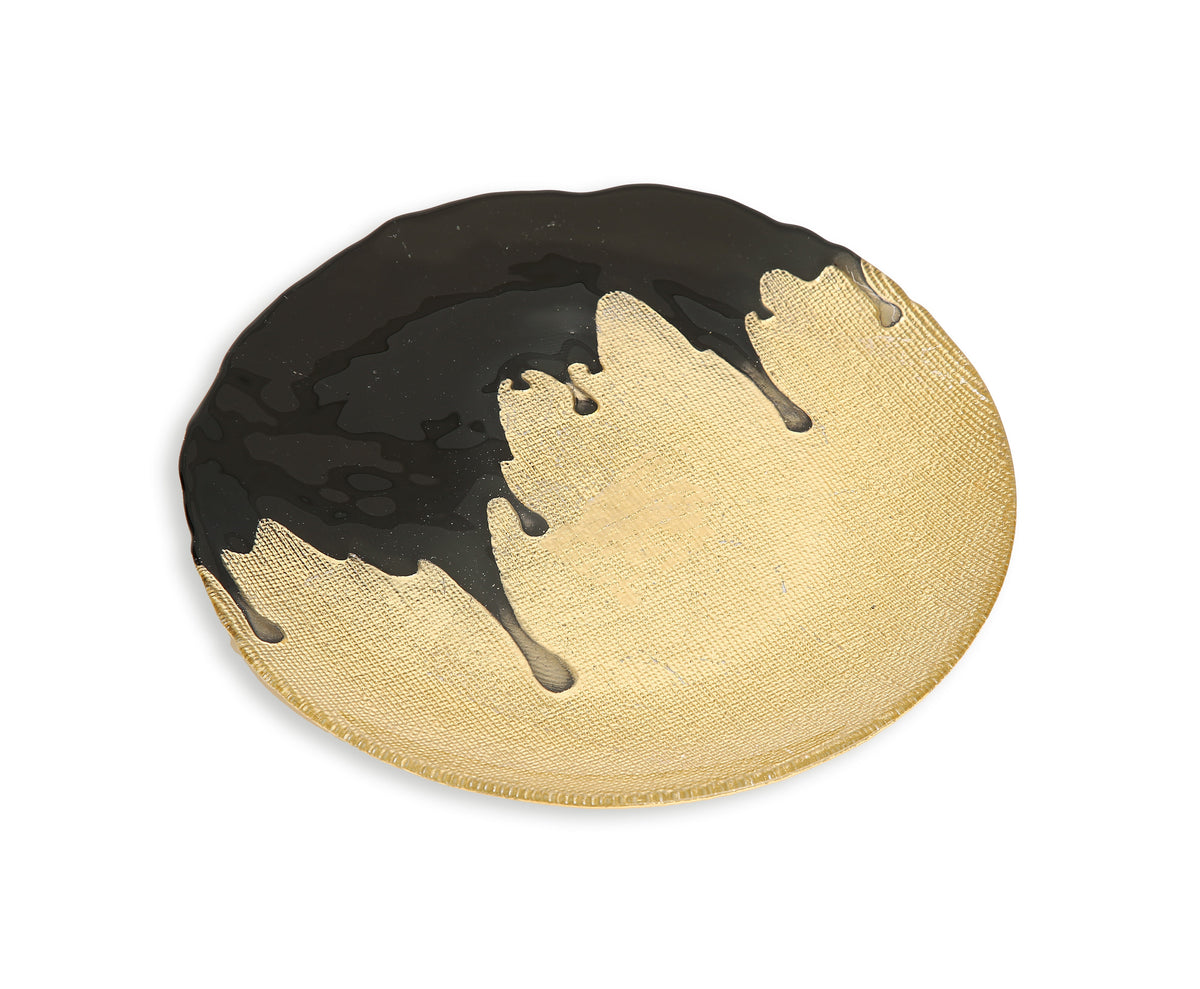 8.25"D Set of 4 Salad Plates Gold with Black Dipped Design