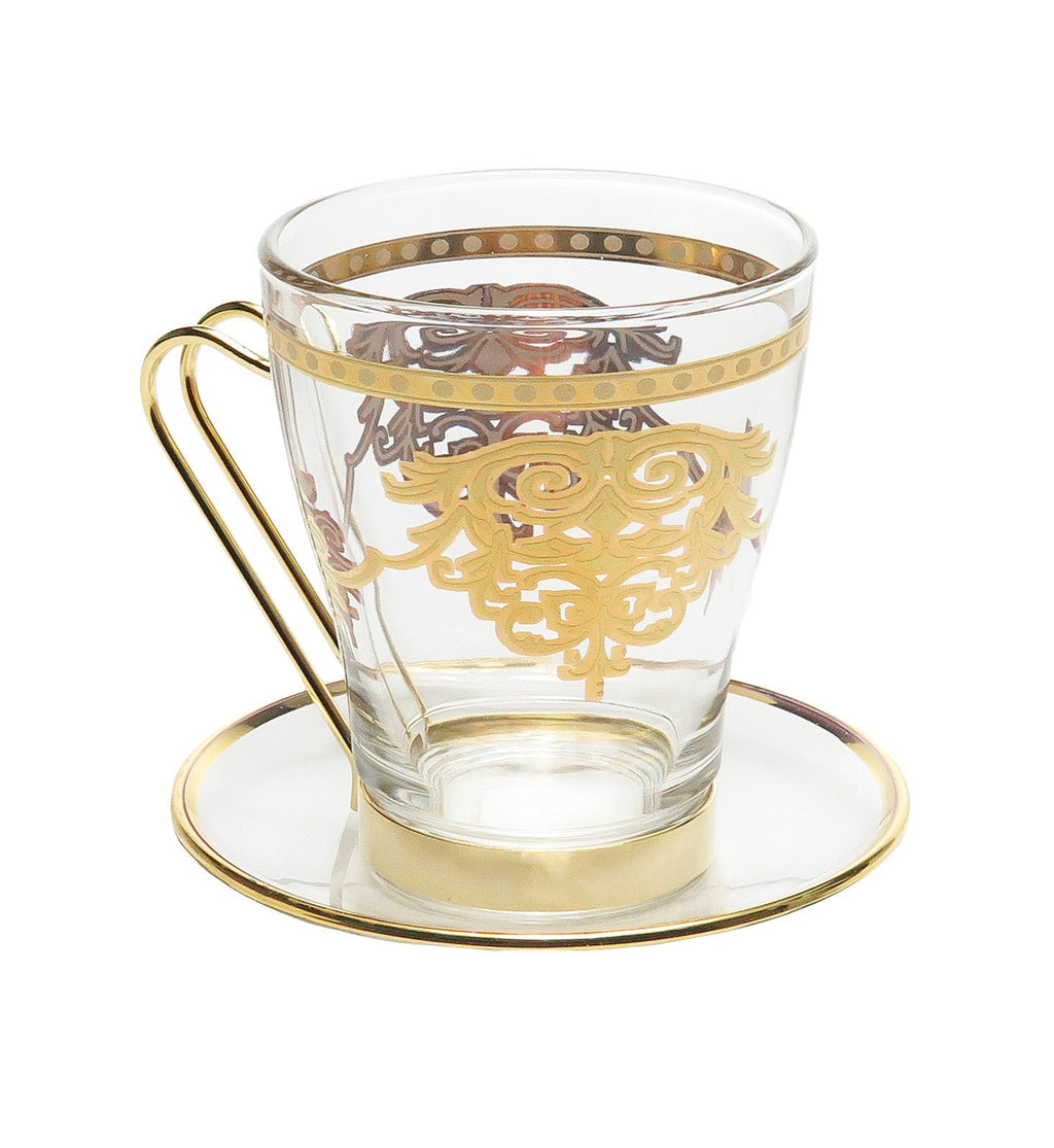 Set of 6 Tea Cups with Plates with Rich Gold Design