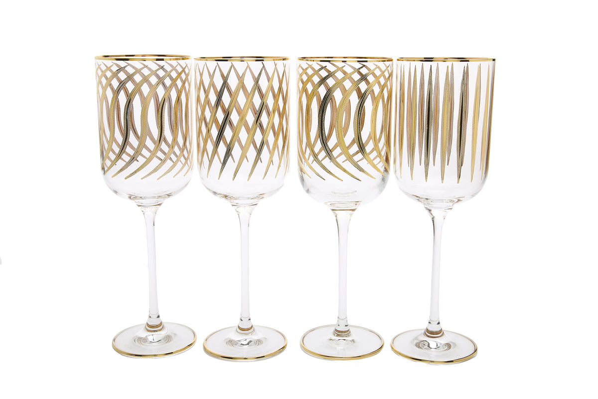 Set of 4 Mix and Match Water Glasses with 24K Gold Design