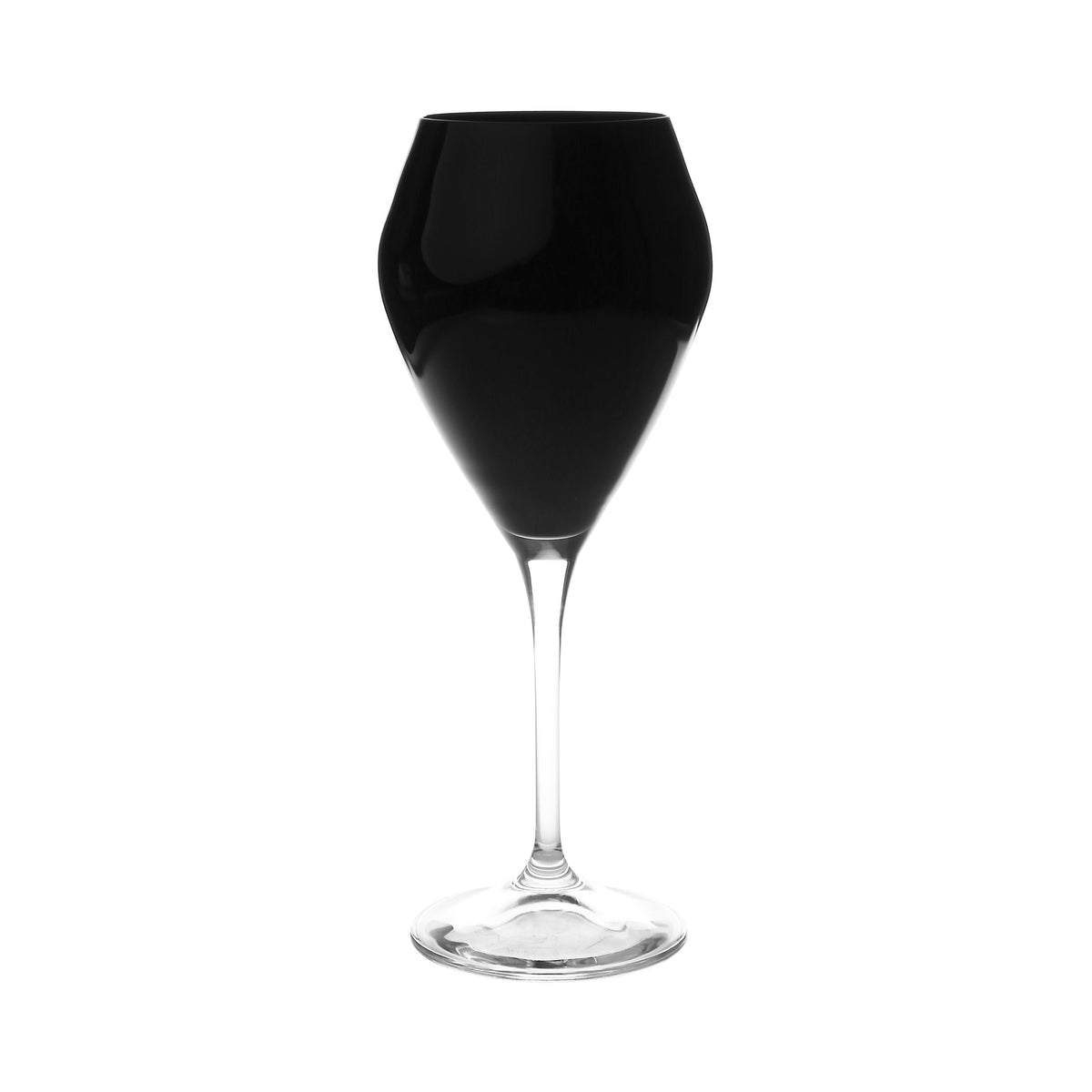 Set of 6 Black V-Shaped Wine Glasses with Clear Stem